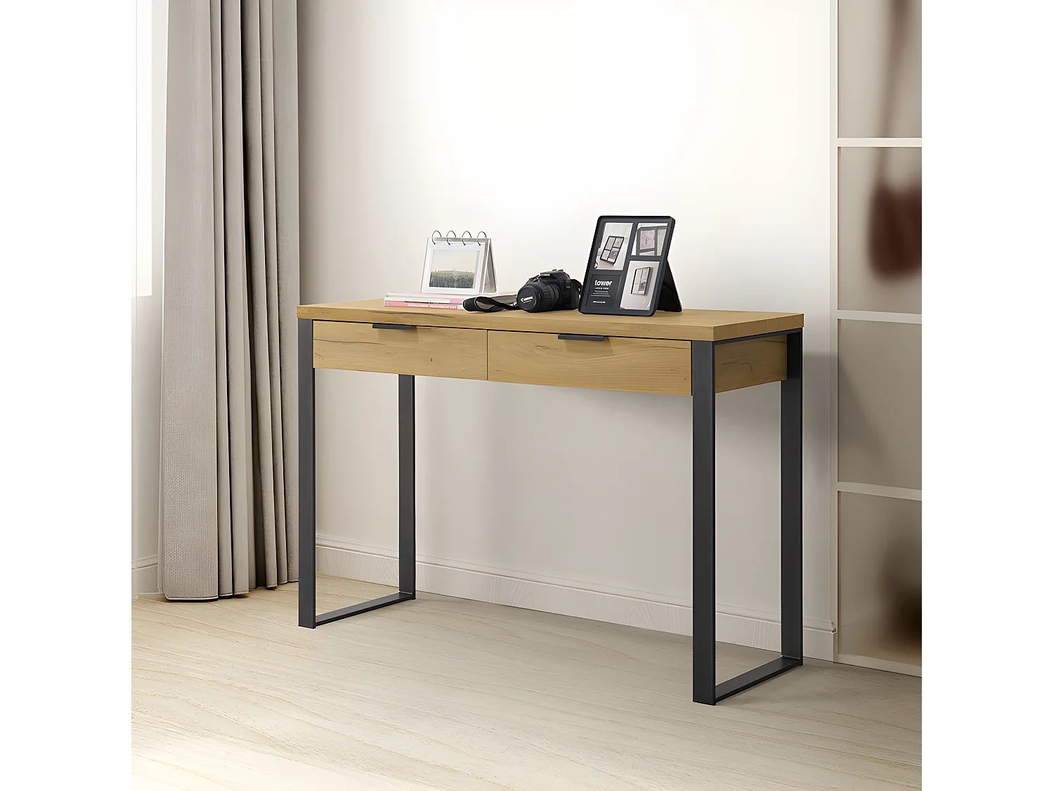 Console 2 tiroirs pieds métal Ron