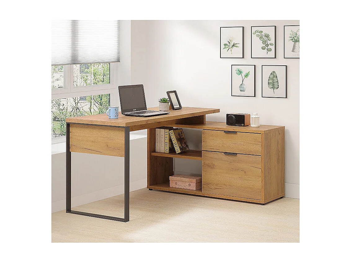 Bureau d'angle 2 cases 1 tiroir 1 porte Ron