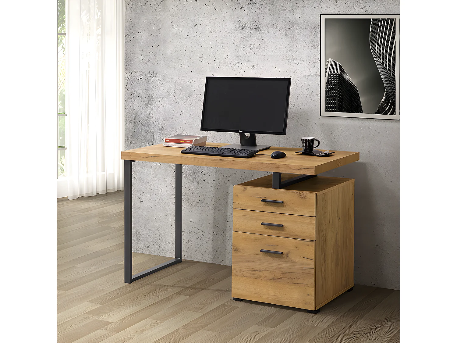 Bureau 3 tiroirs pied métal Elton