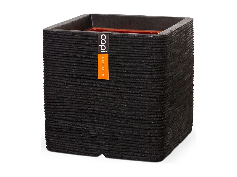 Vaso quadrado  Rib 30x30 cm preto KBLR902
