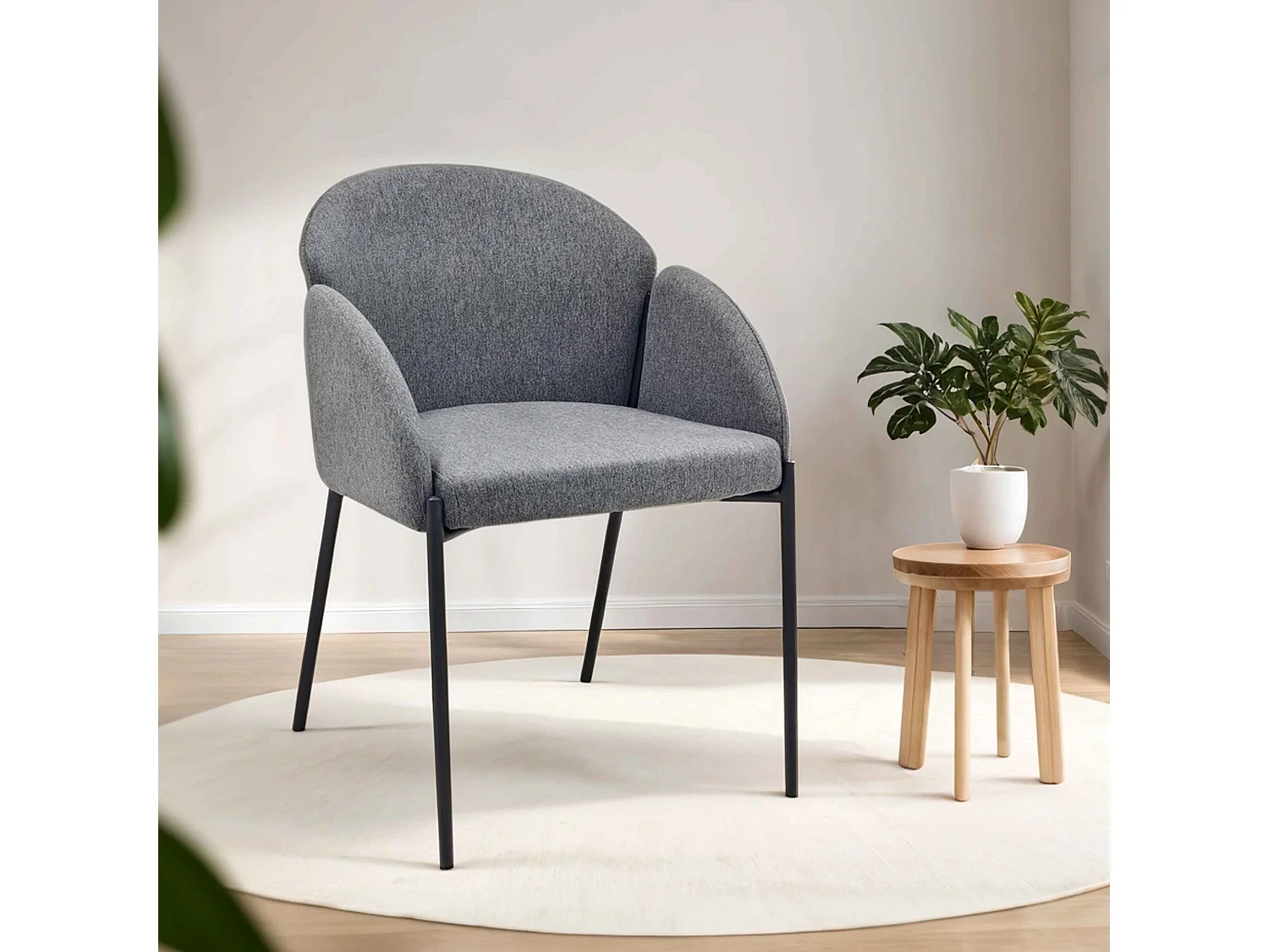 Lot de 2 chaises en acier et tissu gris anthracite