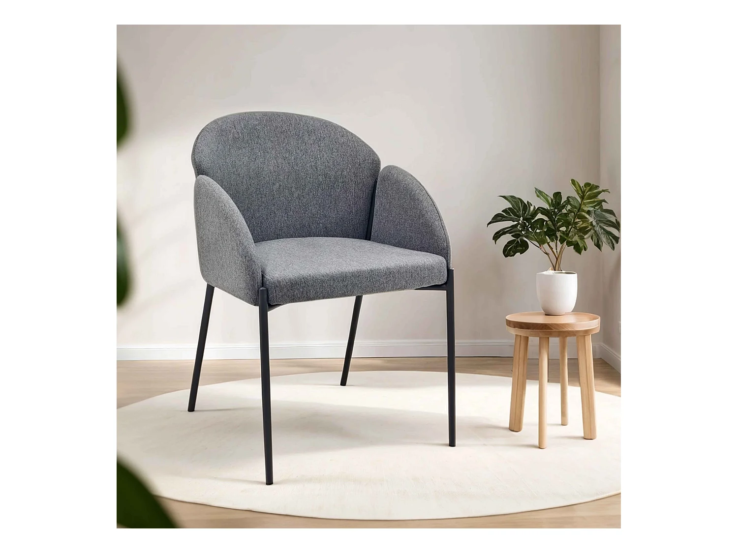 Lot de 2 chaises en acier et tissu gris anthracite