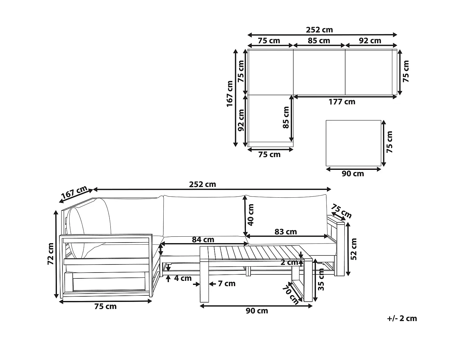 Tuin hoekloungeset met tafel 4-zitter TIMOR Rechterzijde Gecertificeerd acaciahout Lichtbruin