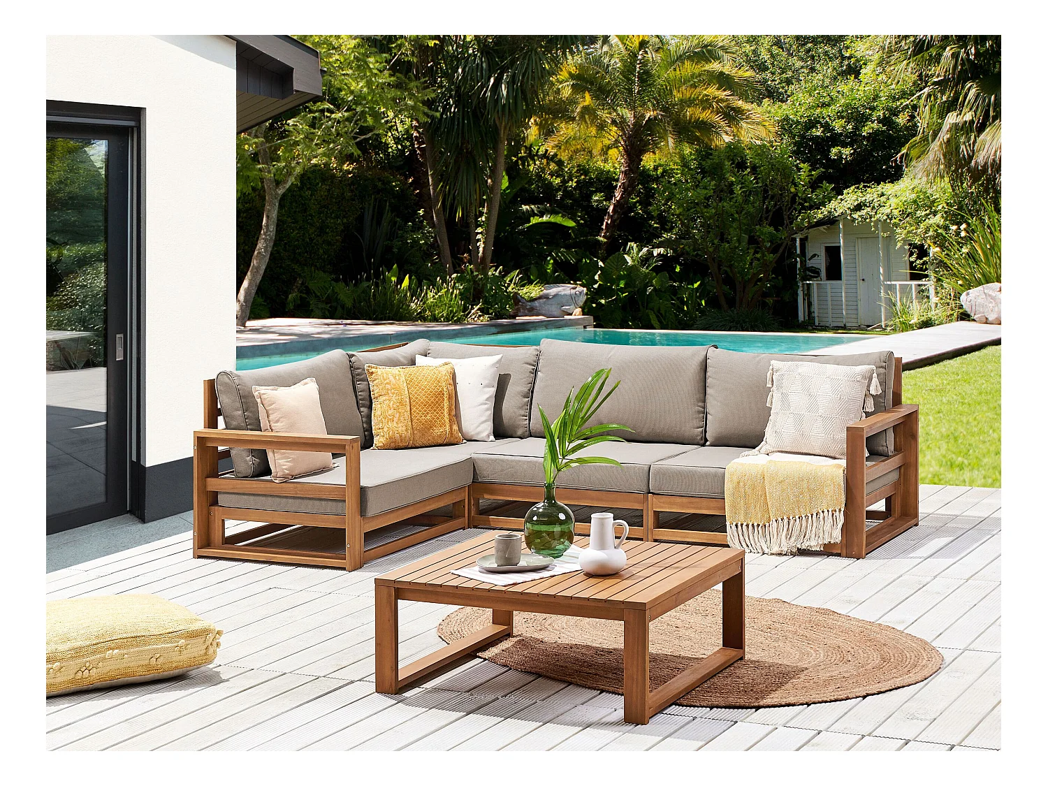 Lounge Set rechtsseitig zertifiziertes Akazienholz heller Holzfarbton Timor II