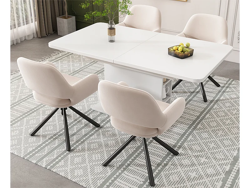 Set mit 4 Drehstühlen mit Armlehnen – Samtstoff – moderner Stil – Weiß