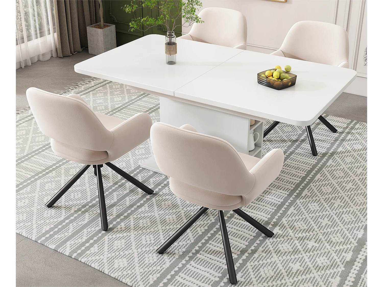 Set van 4 Draaistoelen met armleuningen - fluwelen stof - moderne stijl - Wit