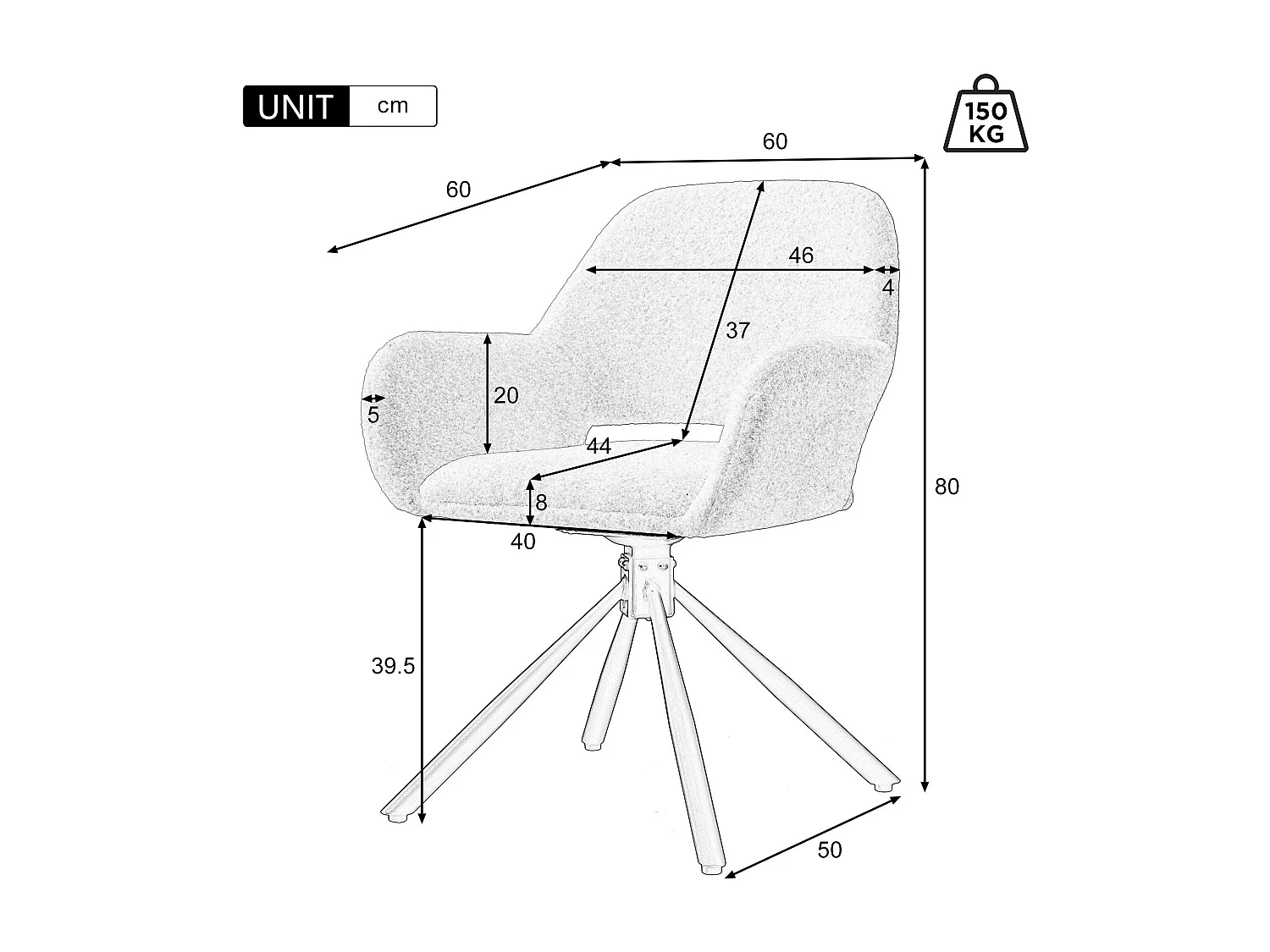Set mit 6 Drehstühlen mit Armlehnen – Samtstoff – moderner Stil – Weiß