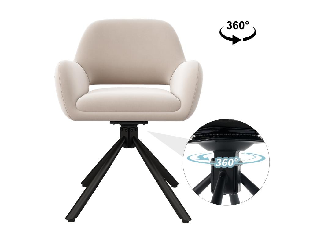 Lot de 6 Chaises pivotantes avec accoudoirs - tissu en velours - style moderne - Blanc