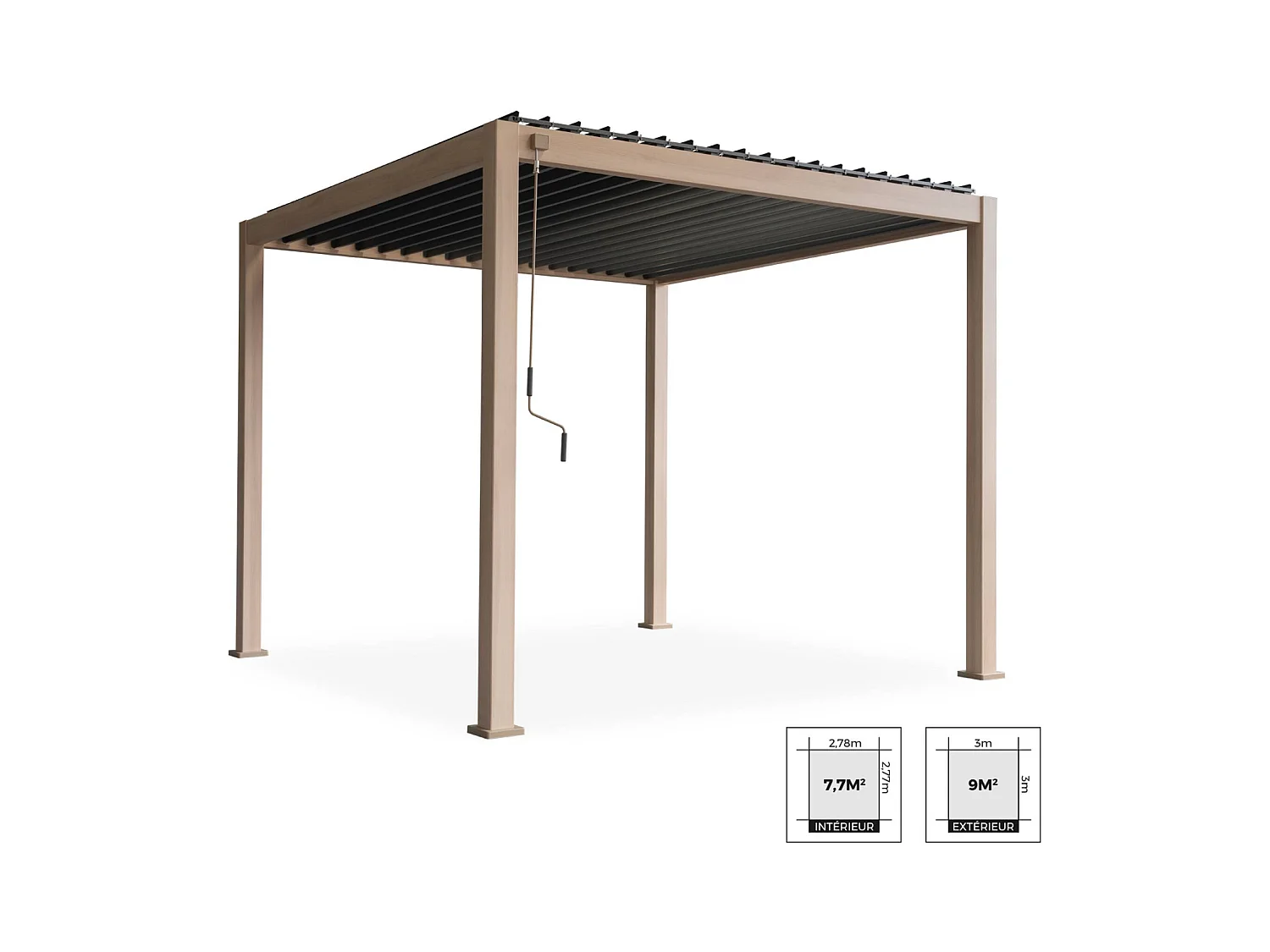 Pergola bioclimatique aluminium coloris bois Triomphe 3x3 m lames orientables