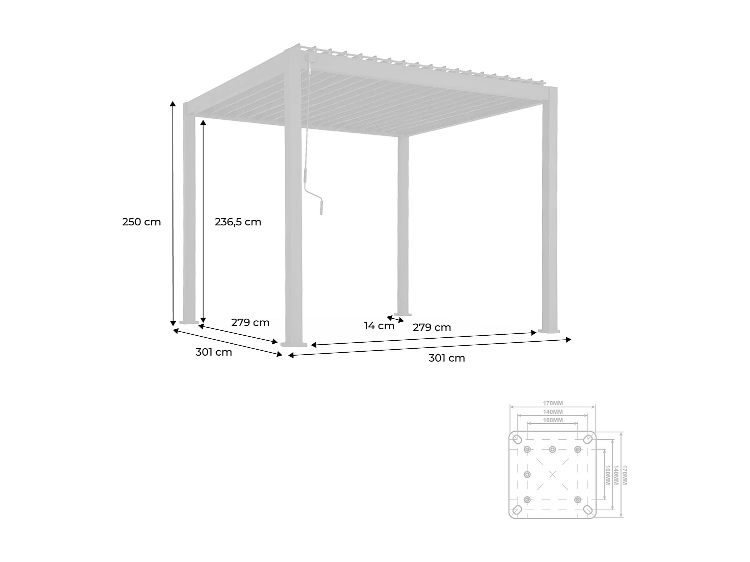 Pérgola bioclimática 3x3m de aluminio con lamas orientables madera