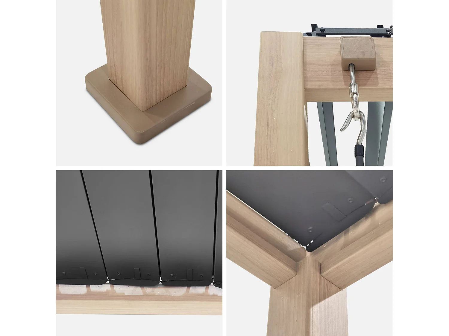 Pérgola bioclimática 3x3m de aluminio con lamas orientables madera
