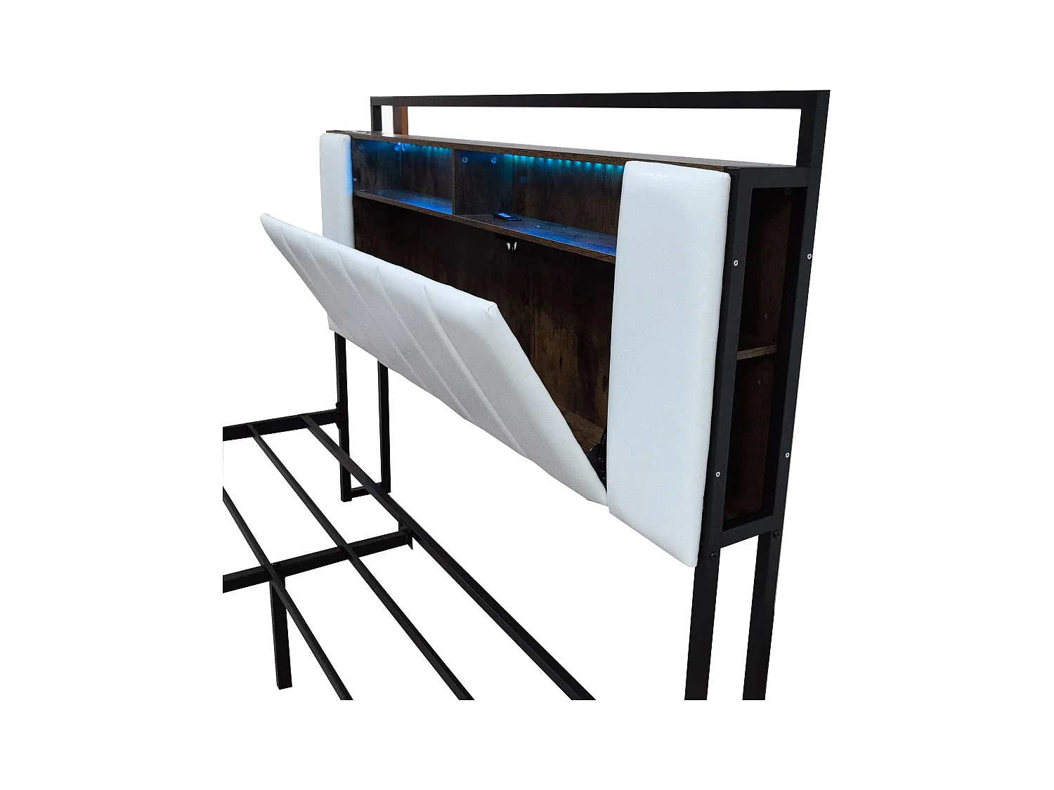 Volwassenenbed 160x200 cm in kunstleer - met LED en USB-aansluiting - 4 laden - ijzeren frame - Wit