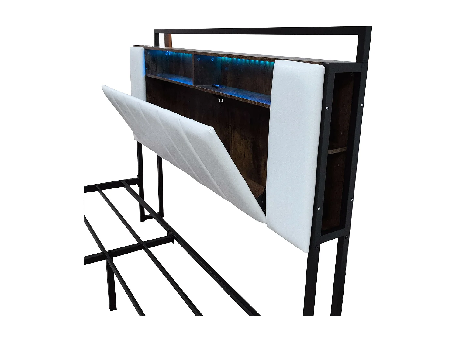 Letto adulto 160x200 cm in similpelle - con LED e presa USB - 4 cassetti - struttura in ferro - Bianco