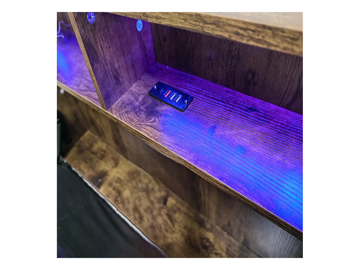 Erwachsenenbett 140x200 cm aus Kunstleder – mit LED- und USB-Anschluss – 4 Schubladen – Eisenrahmen – Grau