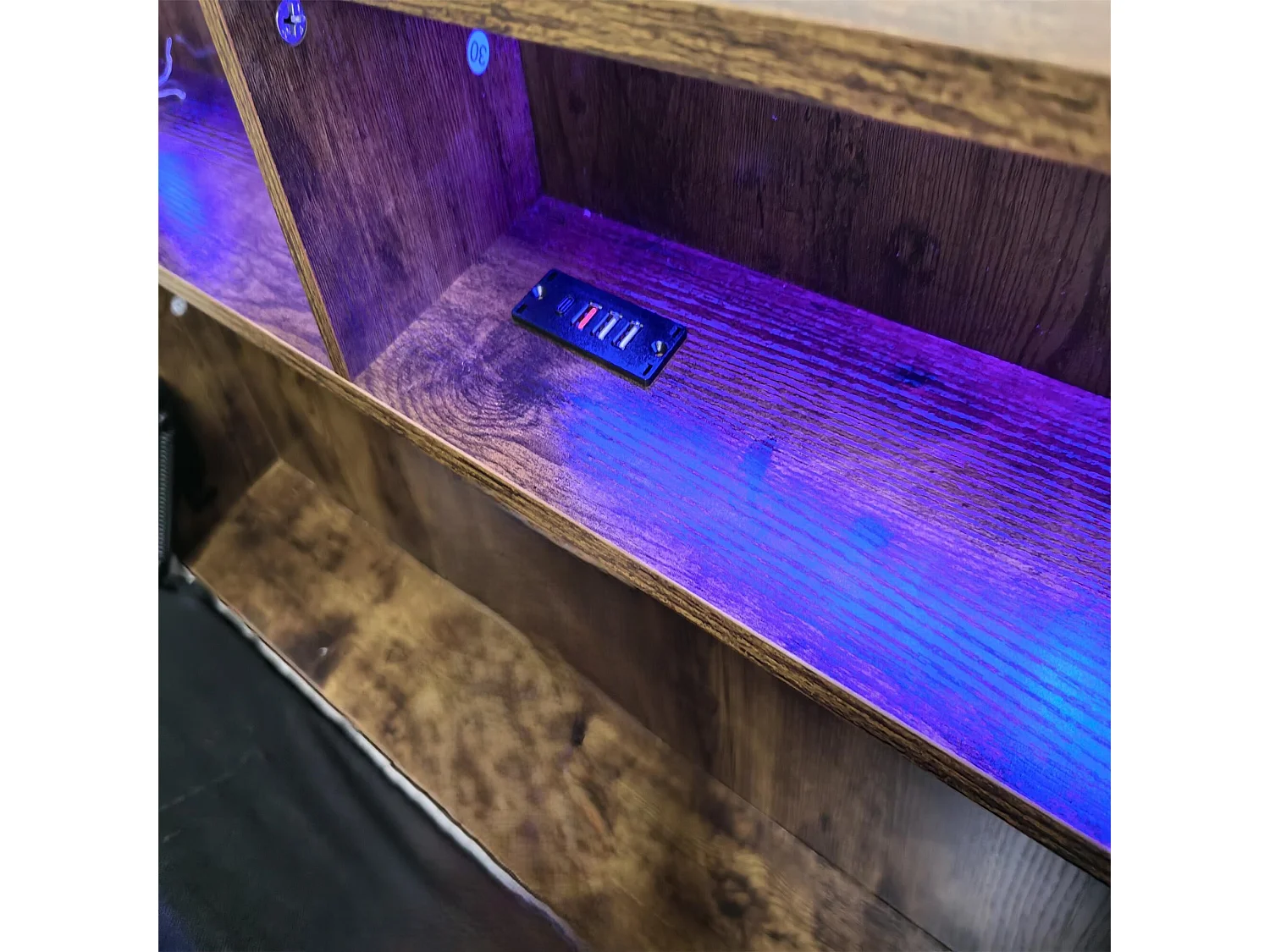 Erwachsenenbett 160x200 cm aus Kunstleder – mit LED- und USB-Anschluss – 4 Schubladen – Eisenrahmen – Grau