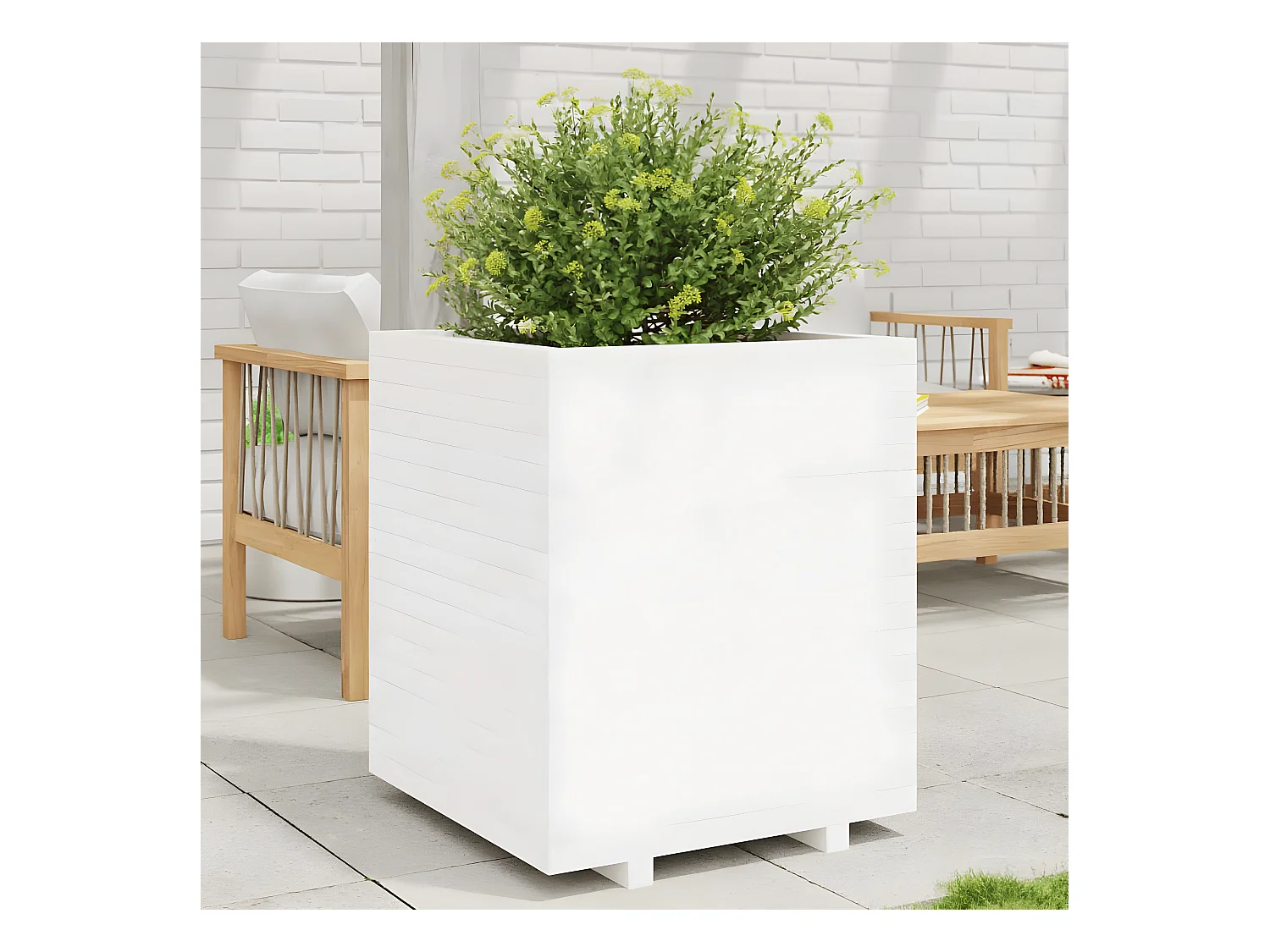 Jardinera madera maciza de pino blanco 60x60x72,5 cm