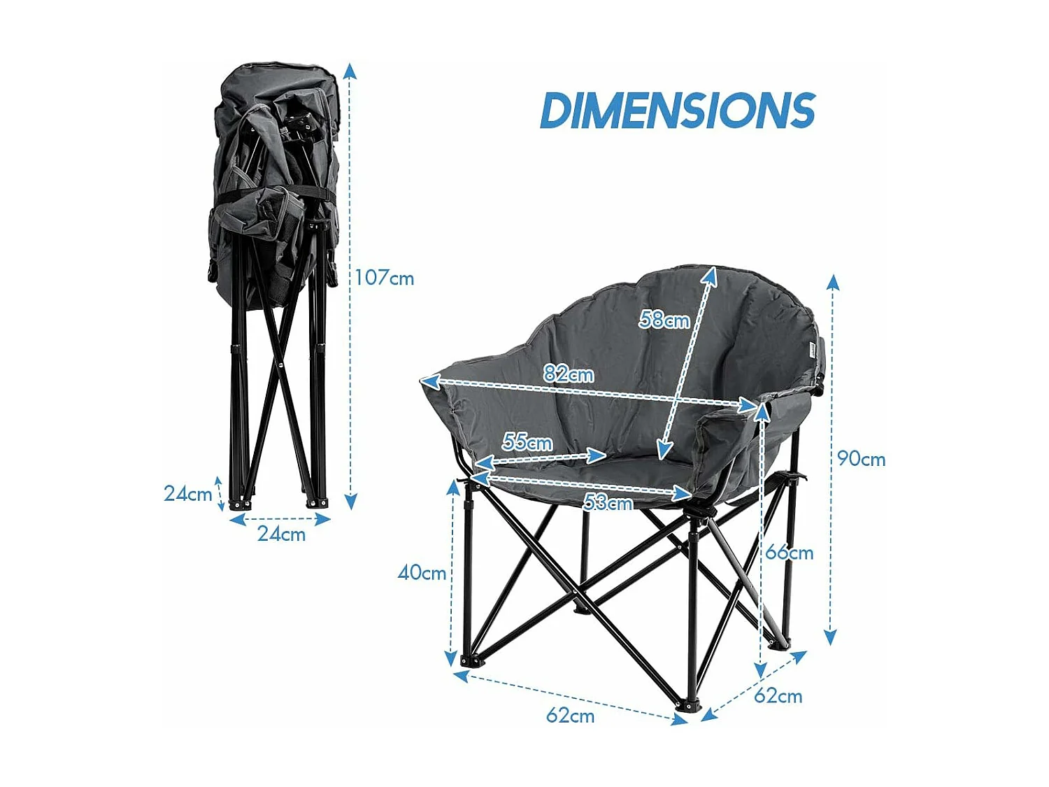 Chaise de camping Pliante Surdimensionnée avec Coussin Rembourré,Porte-gobelet,Sac de Transport