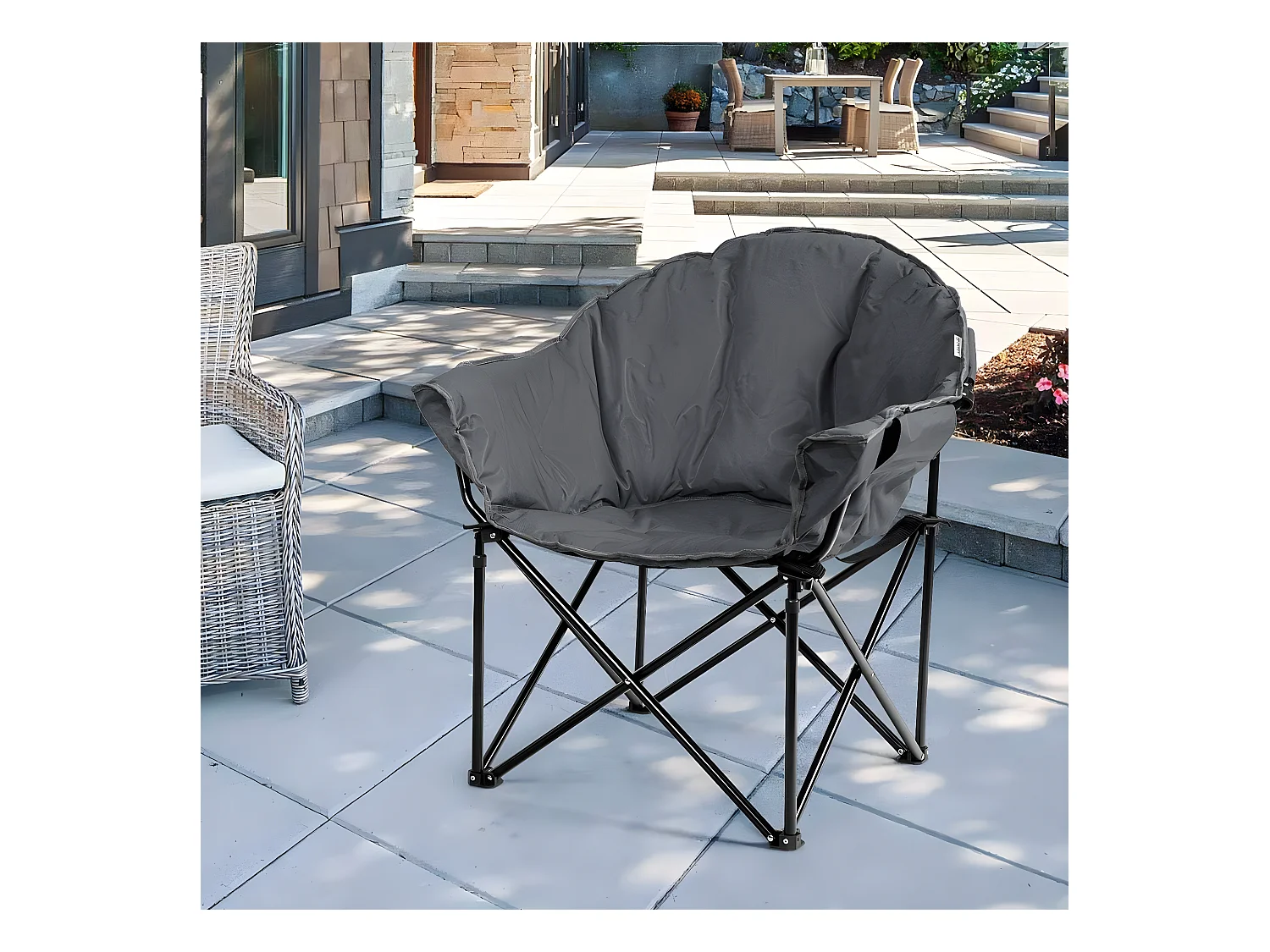 Chaise de camping Pliante Surdimensionnée avec Coussin Rembourré,Porte-gobelet,Sac de Transport