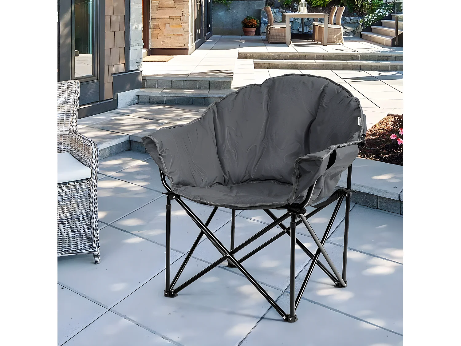 Chaise de camping Pliante Surdimensionnée avec Coussin Rembourré,Porte-gobelet,Sac de Transport