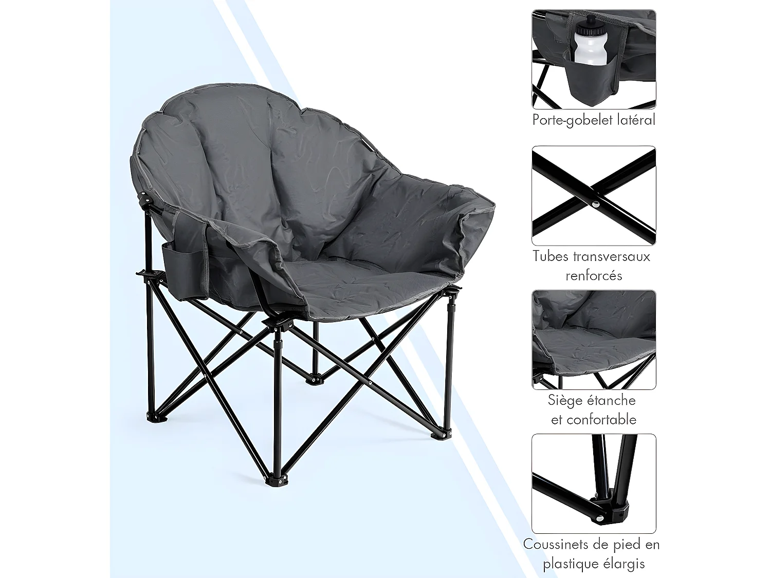 Chaise de camping Pliante Surdimensionnée avec Coussin Rembourré,Porte-gobelet,Sac de Transport