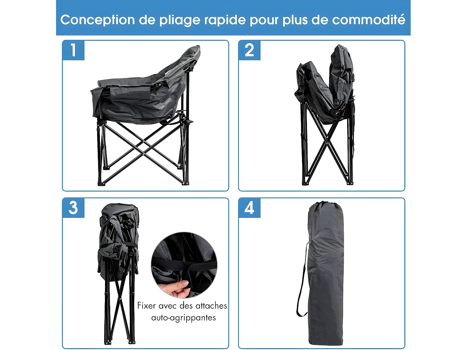 Chaise de camping Pliante Surdimensionnée avec Coussin Rembourré,Porte-gobelet,Sac de Transport
