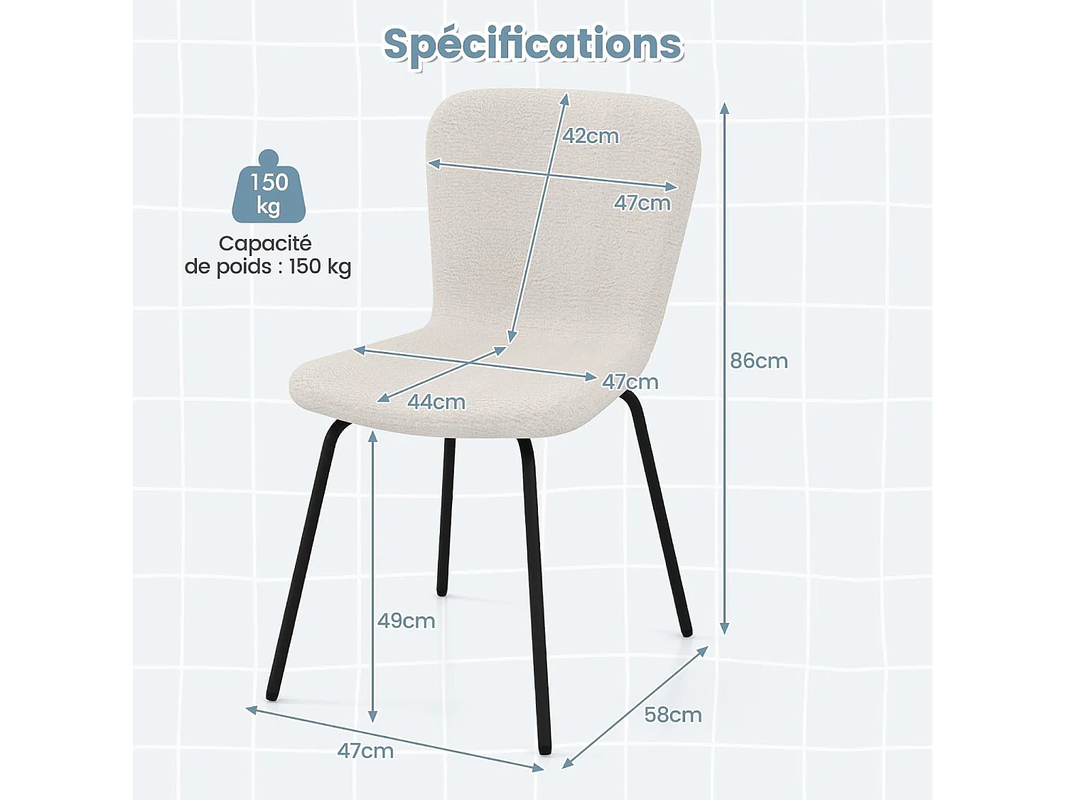 Chaises de Salle à Manger Lot de 4, Chaise Velour avec Dossier Haut, Pieds en Métal, Chaise Salon Rembourrée pour Cuisine, Chambre, Beige