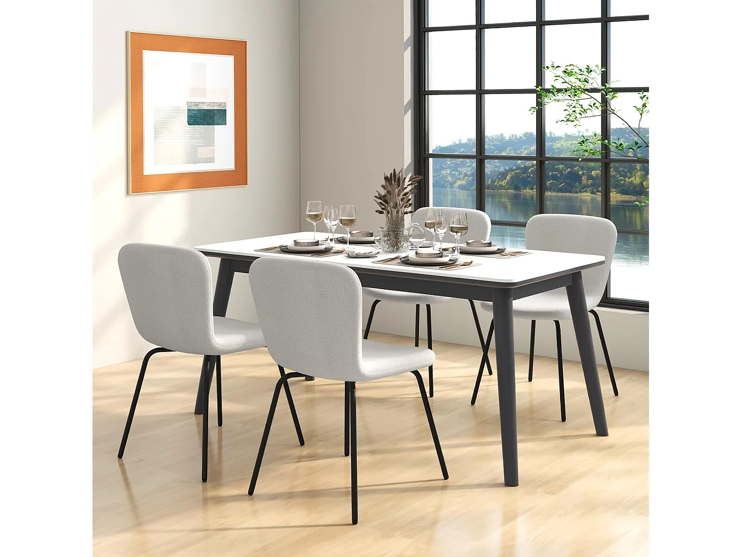 Chaises de Salle à Manger Lot de 4, Chaise Velour avec Dossier Haut, Pieds en Métal, Chaise Salon Rembourrée pour Cuisine, Chambre, Beige