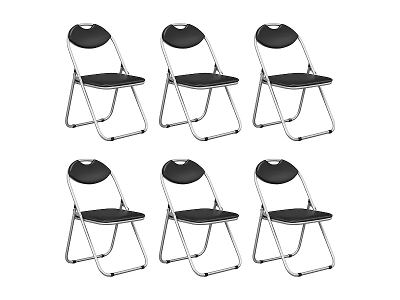 Lot de 6 Chaise Pliante en Métal, Chaise Visiteur Pliable Rembourré avec Poignée, Charge 115 kg, sans Assemblage, Noir