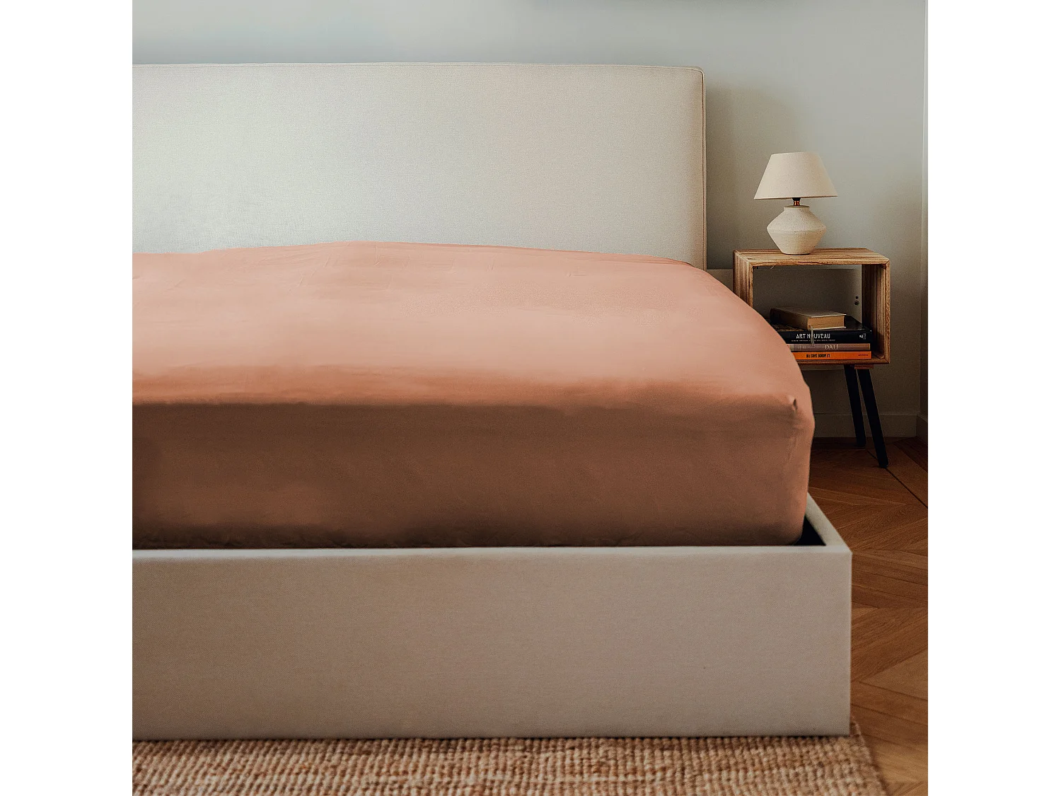 Drap housse coton rose poudré 180x200 cm