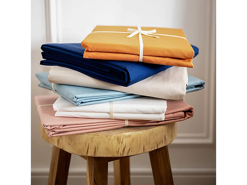 Drap housse coton rose poudré 140x190 cm