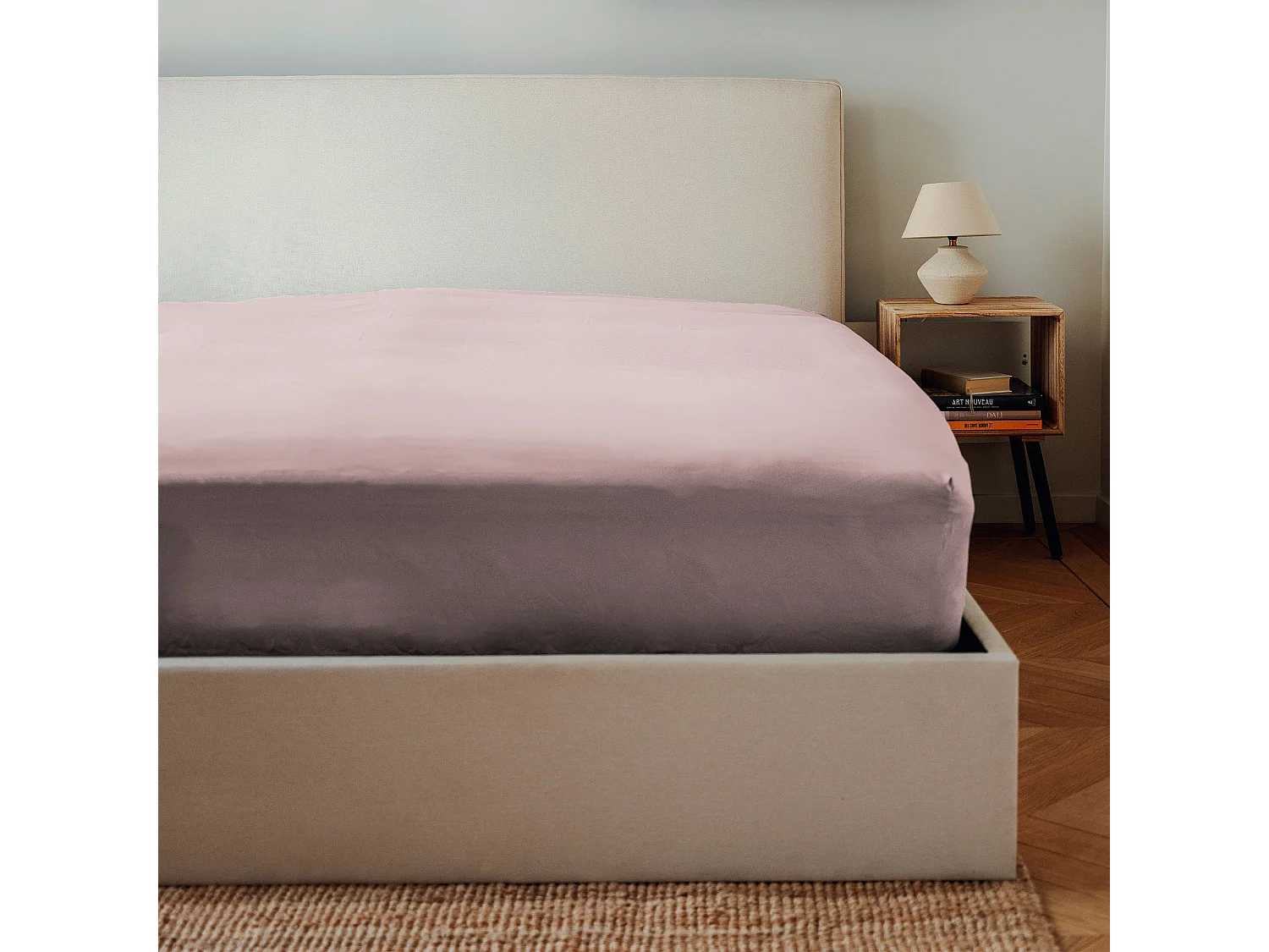 Drap housse coton rose poudré 160x200 cm