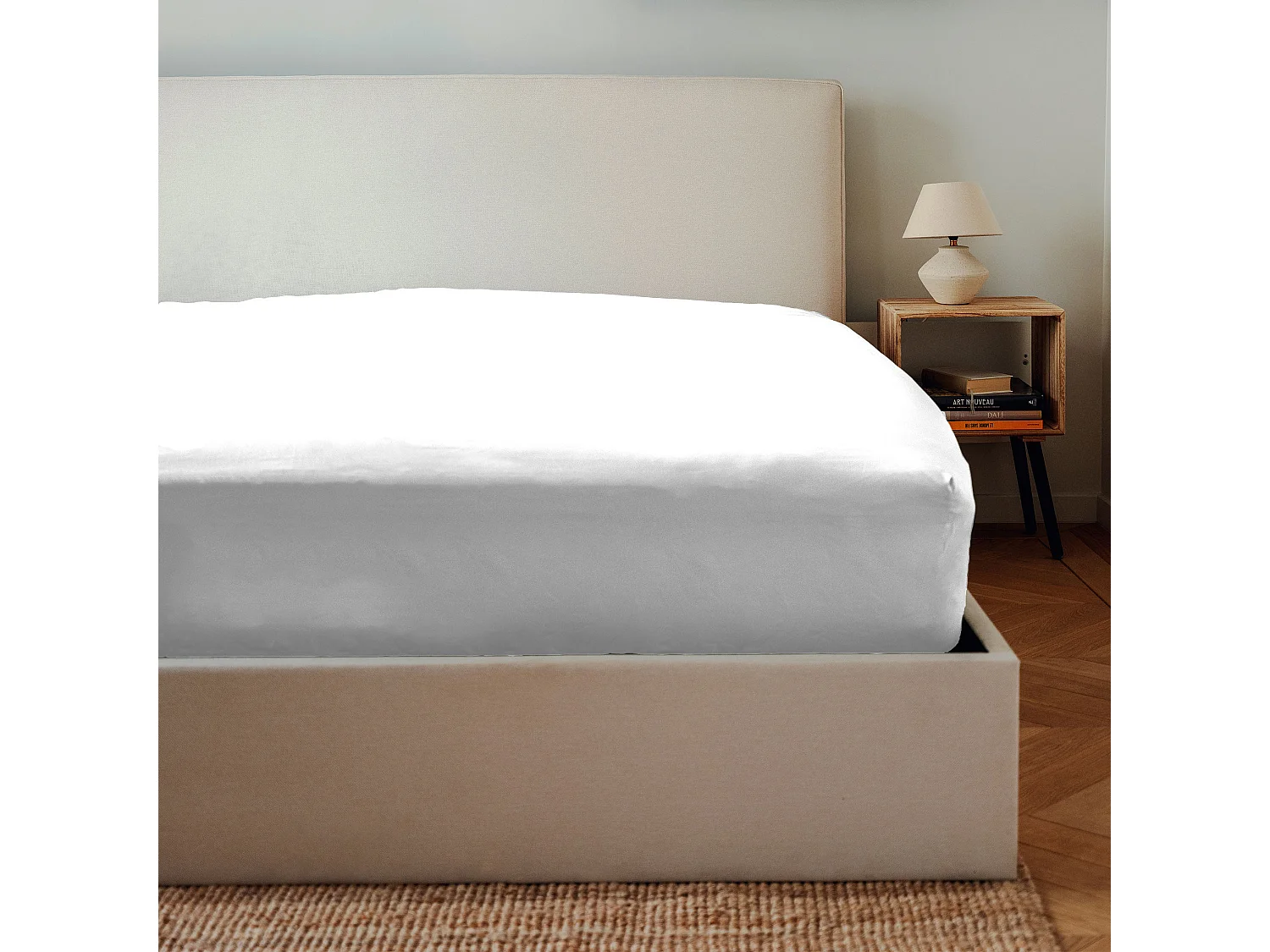 Drap housse coton blanc 90x200 cm