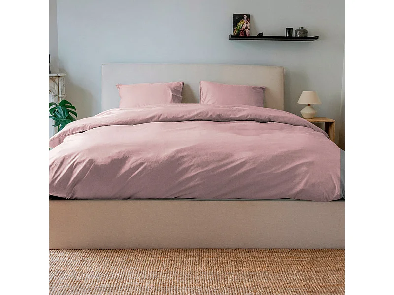 Drap housse coton rose poudré 180x200 cm