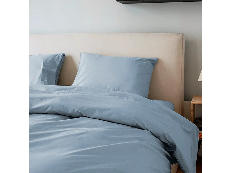 Drap housse coton bleu gris 160x200 cm