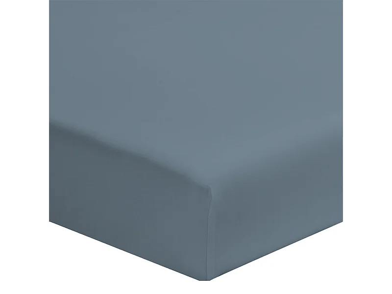 Drap housse coton bleu gris 160x200 cm