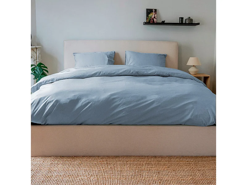 Drap housse coton bleu gris 200x200 cm