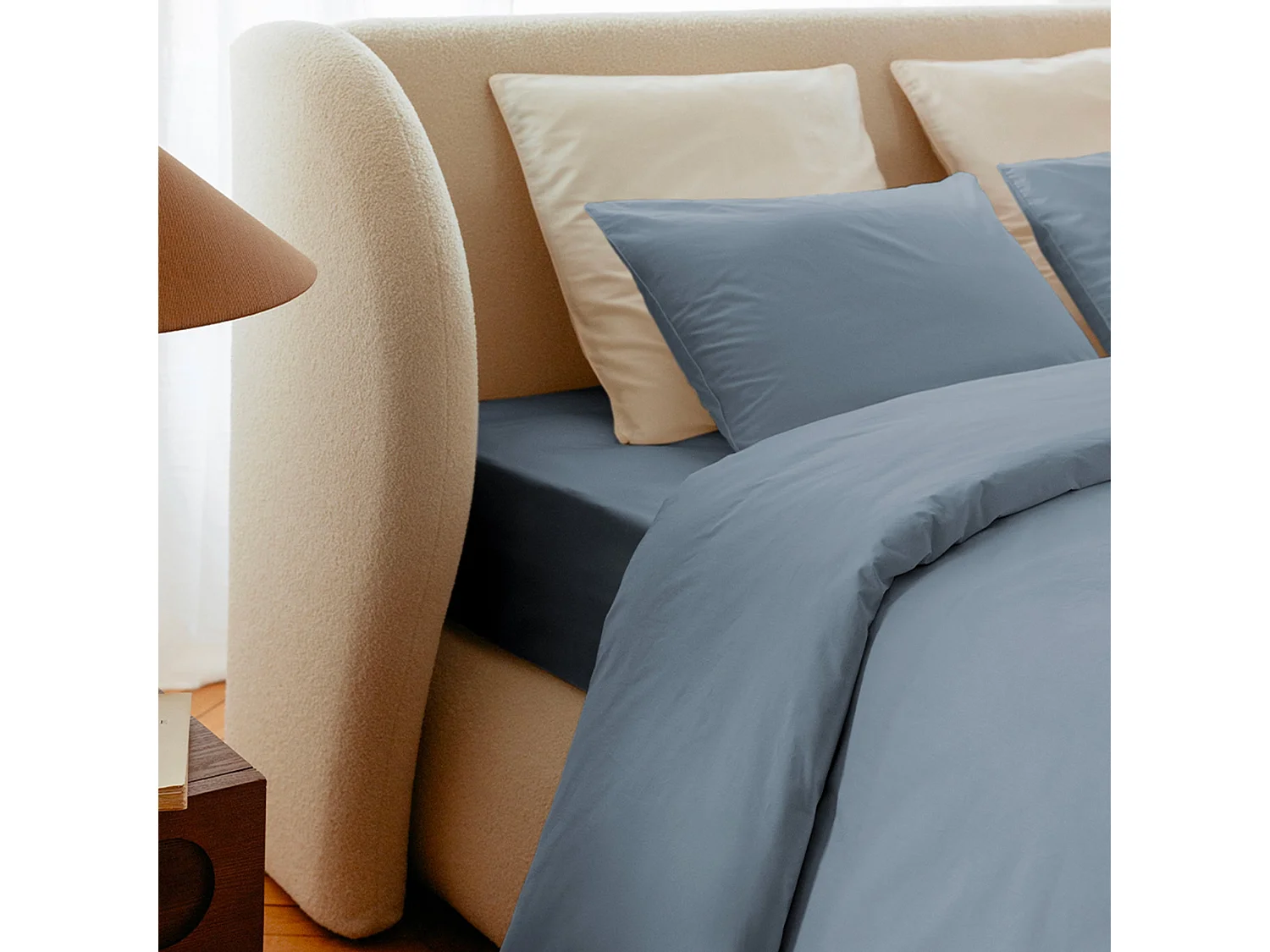 Drap housse coton bleu gris 180x200 cm