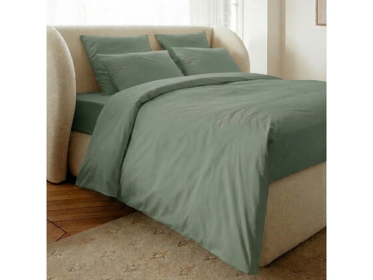 Drap housse coton vert 140x200 cm