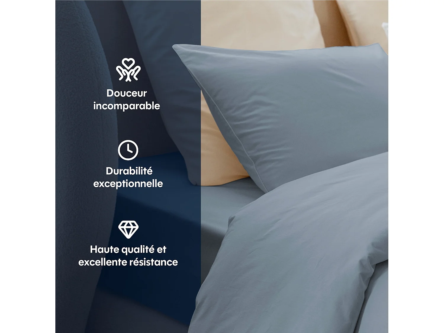 Drap housse coton bleu gris 140x200 cm