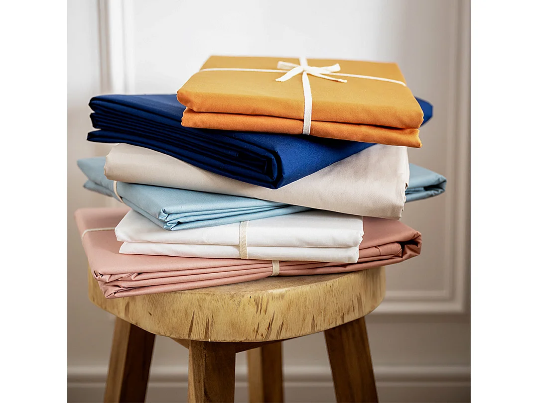 Drap housse coton rose poudré 140x200 cm