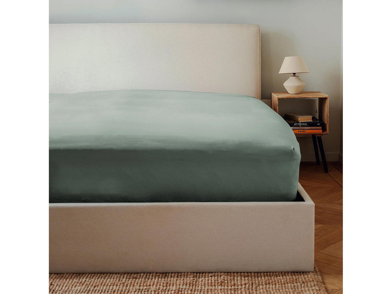 Drap housse coton vert 140x190 cm