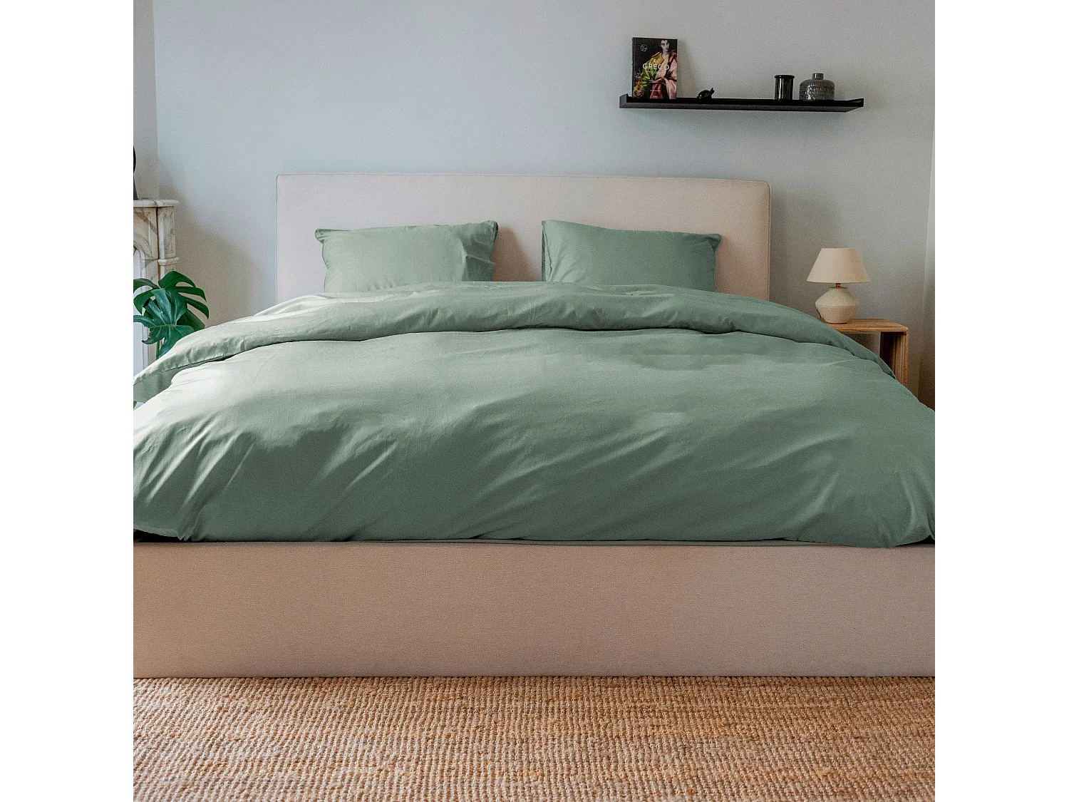 Set de 2 taies d'oreillers coton vert 65x65 cm