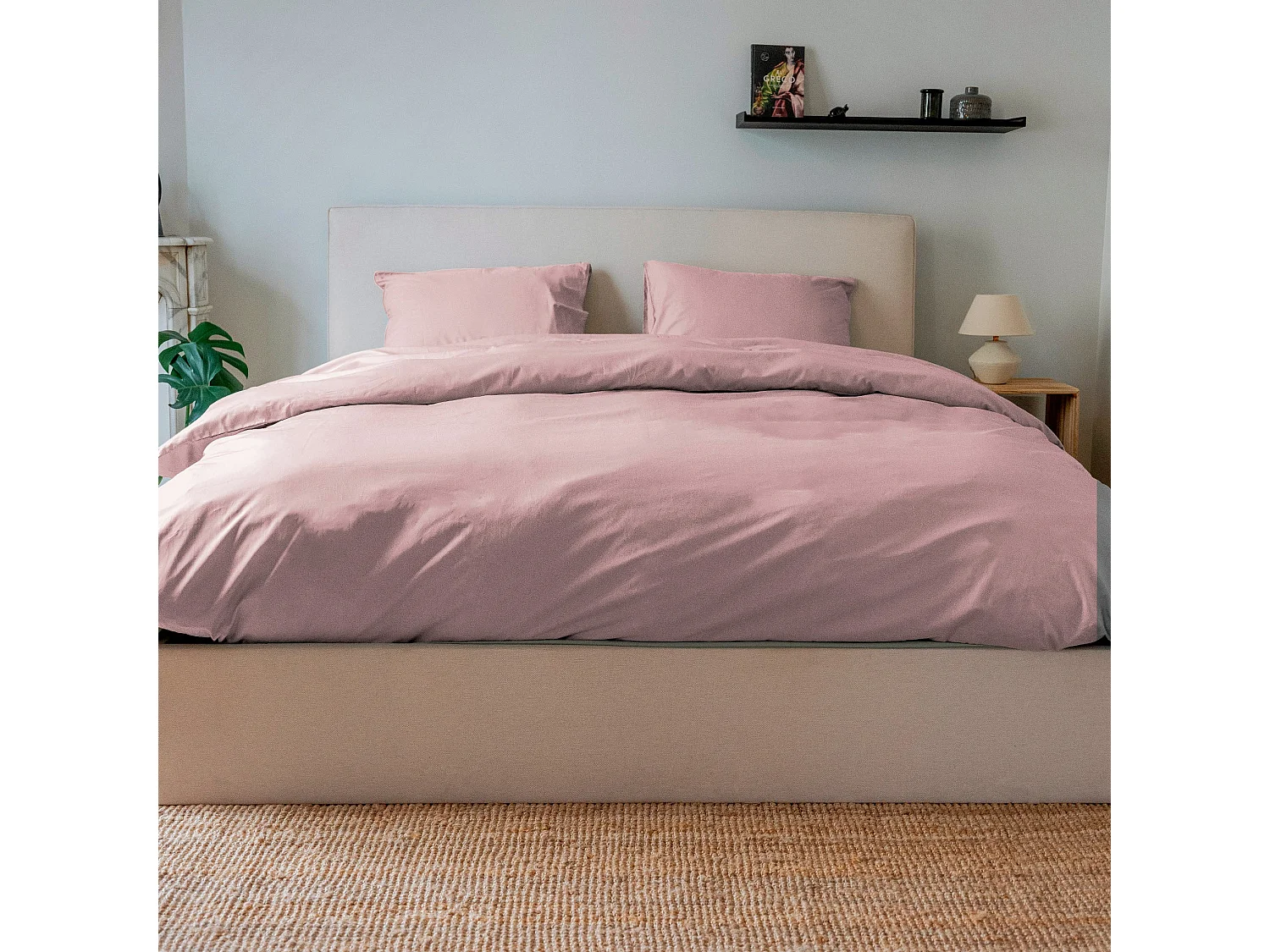 Set de 2 taies d'oreillers coton rose poudré 65x65 cm