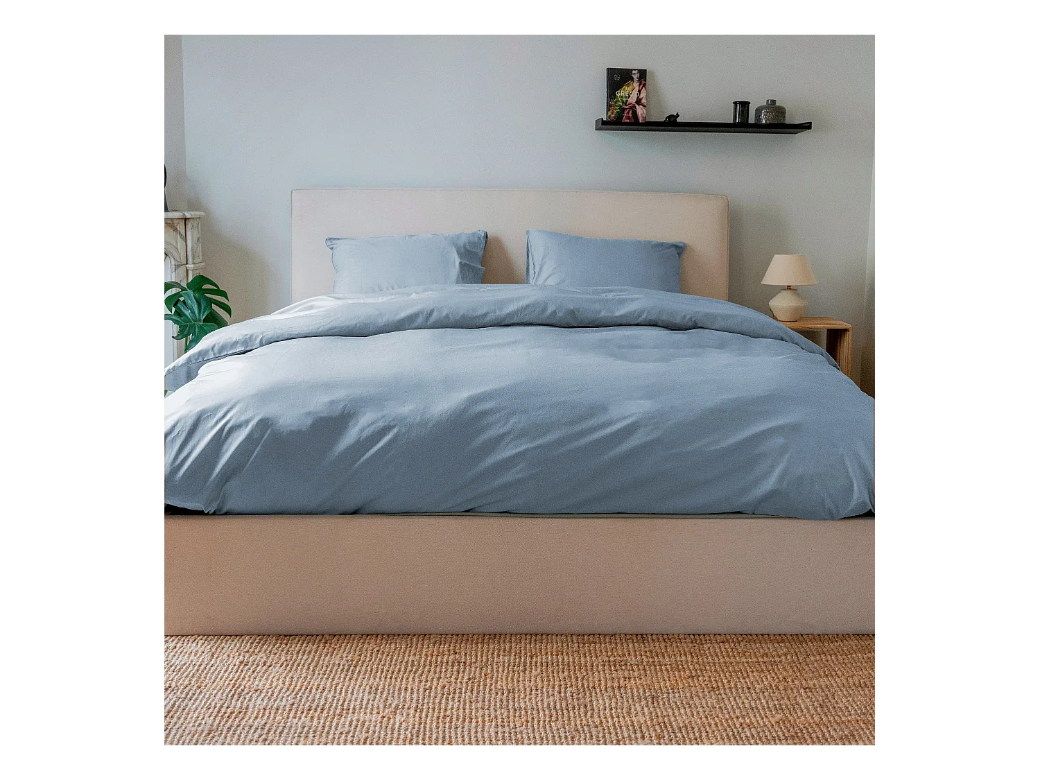 Housse de couette coton bleu gris 140x200 cm