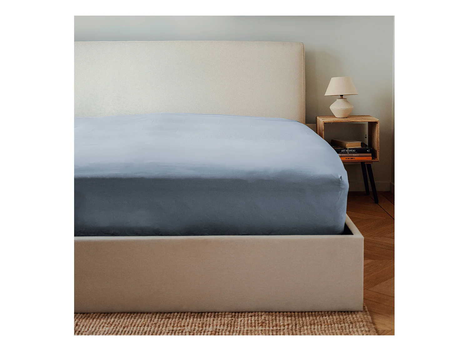 Housse de couette coton bleu gris 200x200 cm
