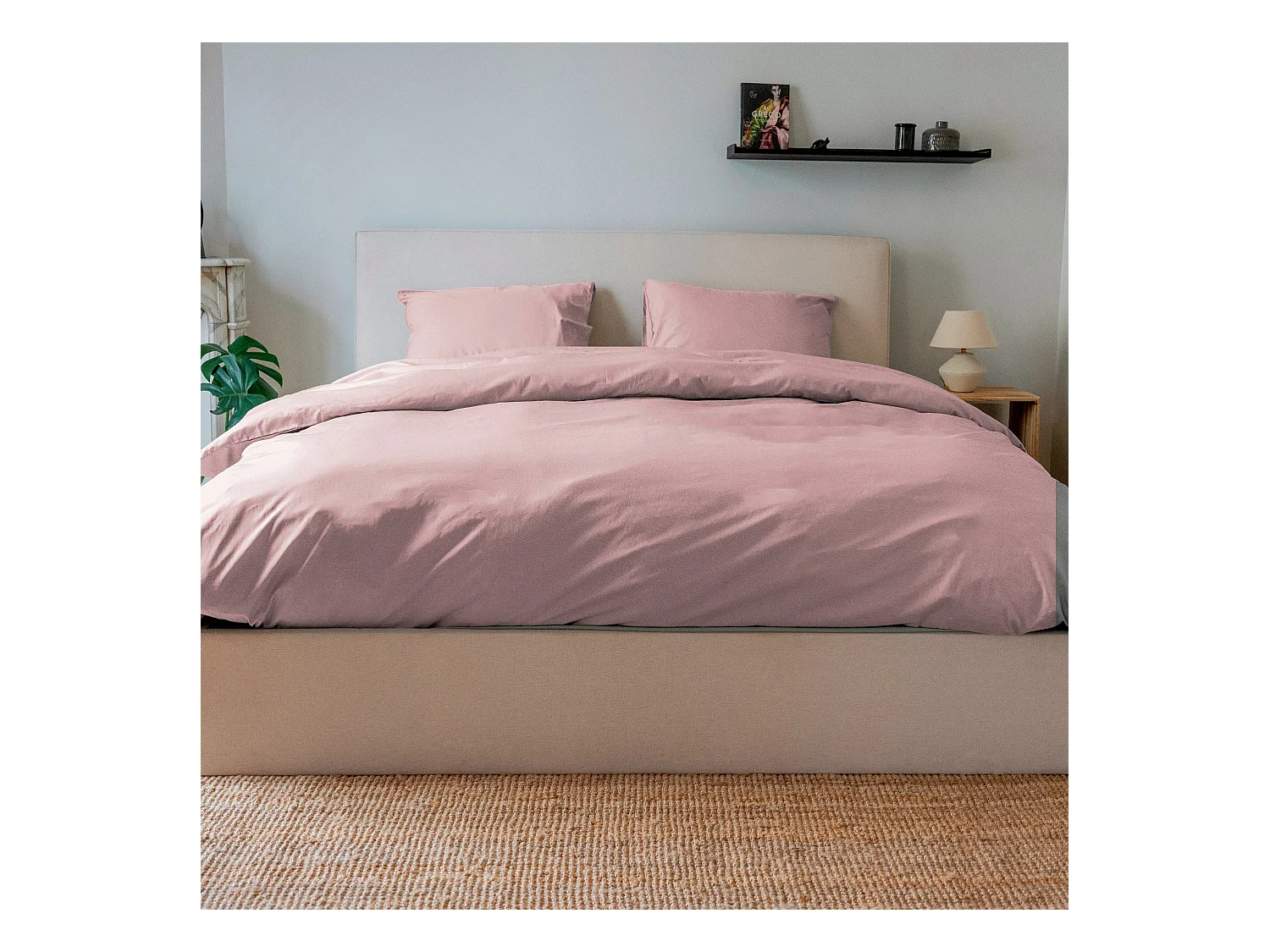 Housse de couette coton rose poudré 200x200 cm