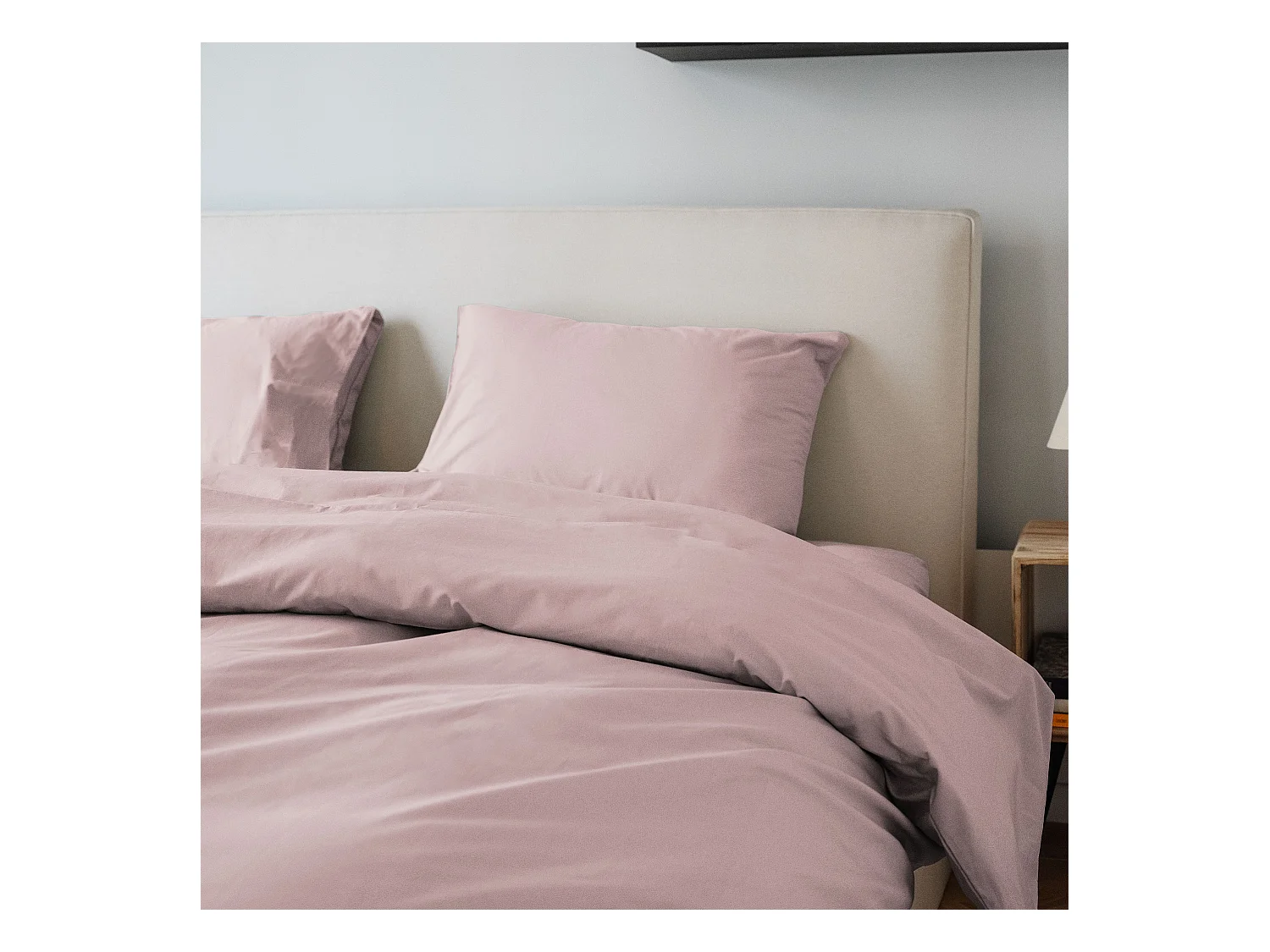 Housse de couette coton rose poudré 200x200 cm