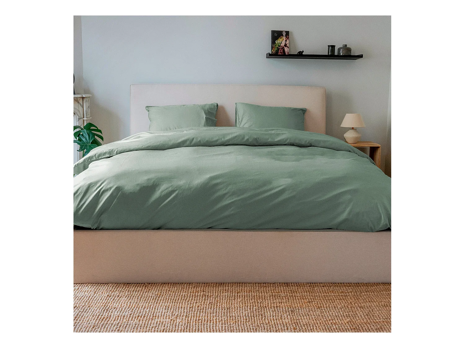 Housse de couette coton vert 200x200 cm