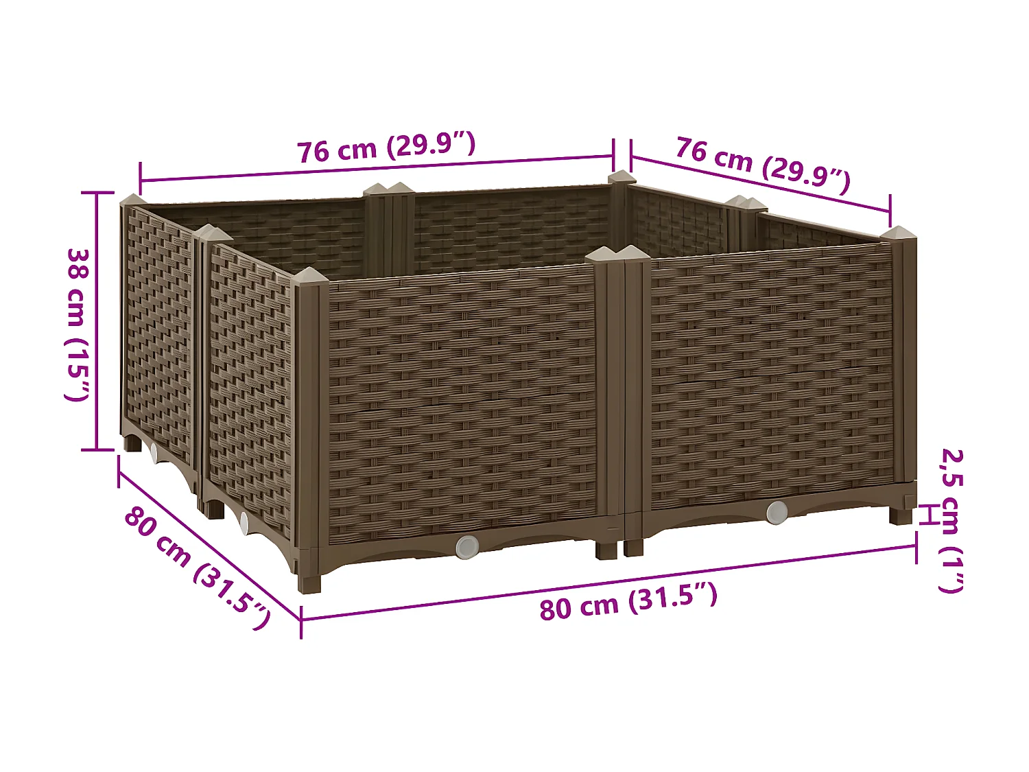 Canteiro elevado 80x80x38 cm polipropileno