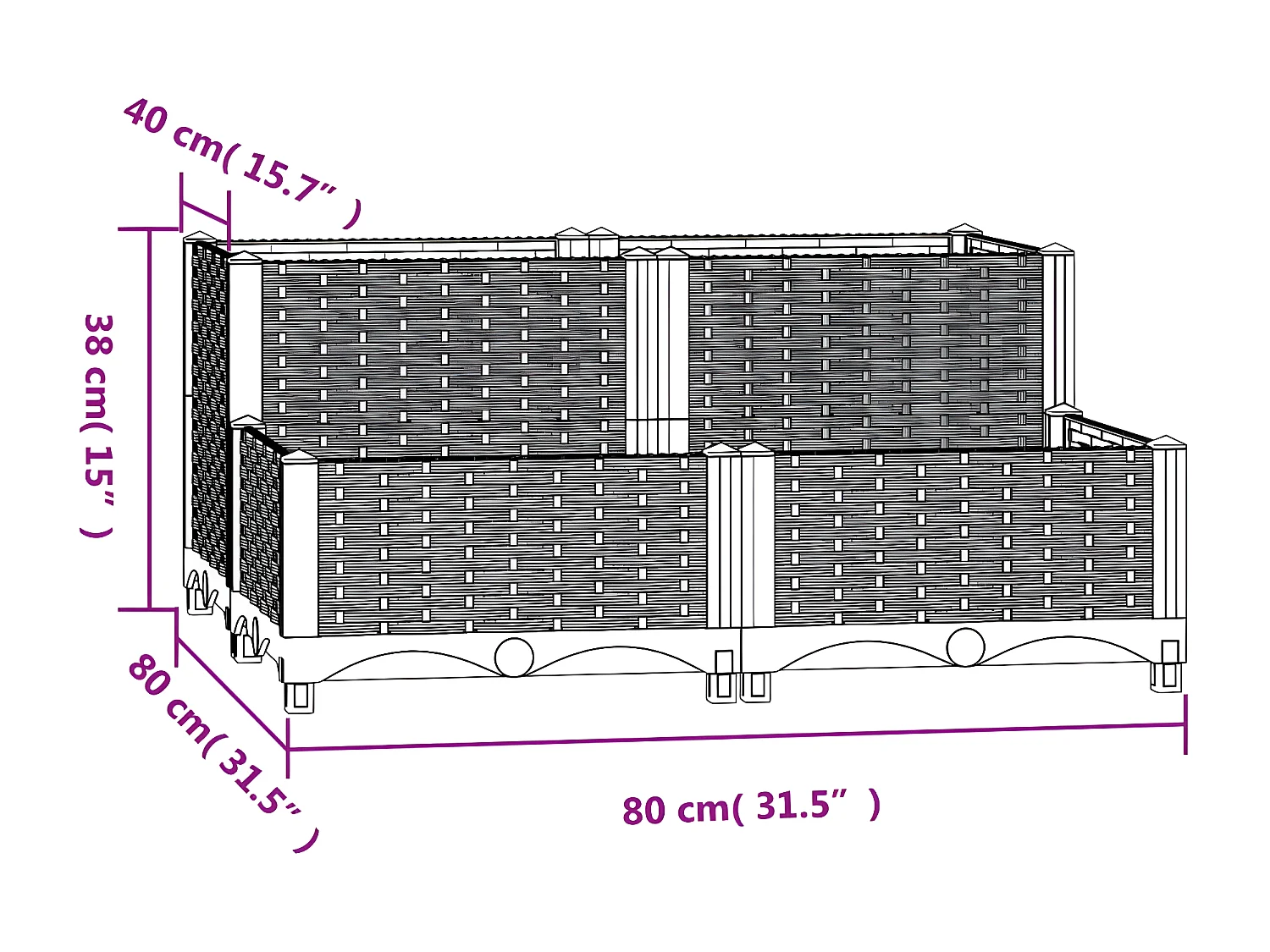 Lit surélevé 80x80x38 cm Polypropylène